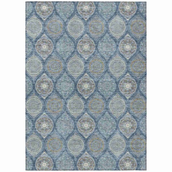 Homeroots 9' X 12' Navy Blue Ivory And Taupe Floral Medallion Washable Indoor Outdoor Area Rug 614609 - main