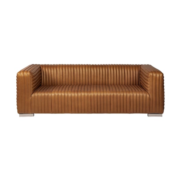 Homeroots 39" Gold Leather Sofa With Silver Metallic Legs 380388 - main