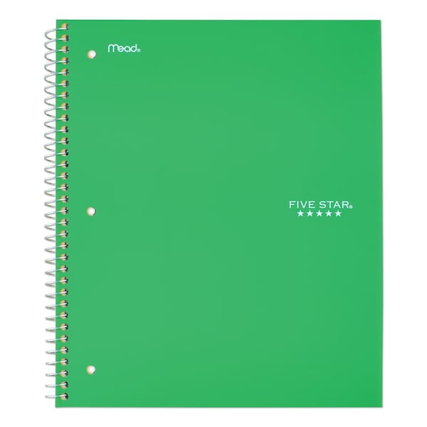 Five Star Wirebound Notebook, 1 Sub, Med/College Rule, Green, 11x8.5, 100 Shts 72055 - main