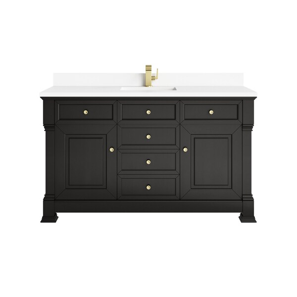 James Martin Vanities Brookfield 60 in Single Vanity, Black Onyx w/Single Hole 3 CM White Zeus Silestone Top & Backsplash 547-V60S-BKO-1WZ - main