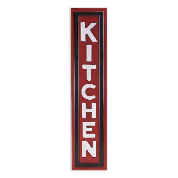 Homeroots 37" X 8" Red and White Kitchen Metal Wall Decor 489616 - main