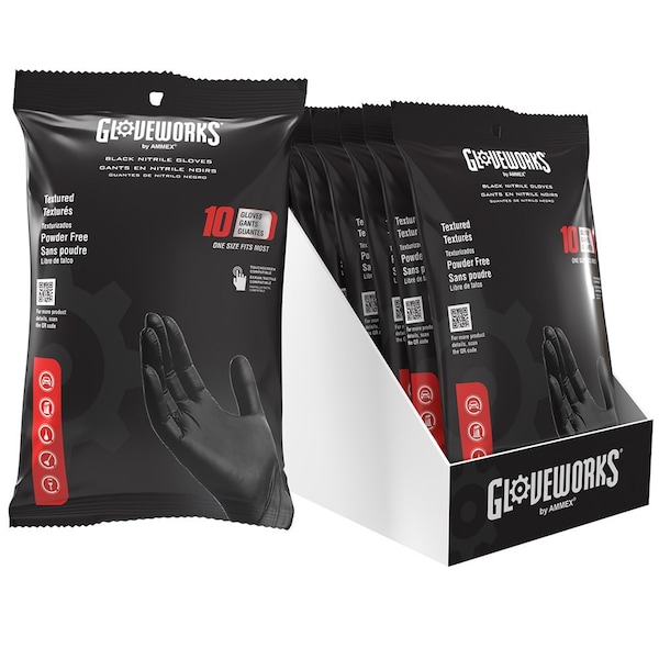 Gloveworks By Ammex One Size Fits Most GPNB10PK Black Gloveworks Nitrile Industrial Latex Free Disposable Gloves, X310PK - main