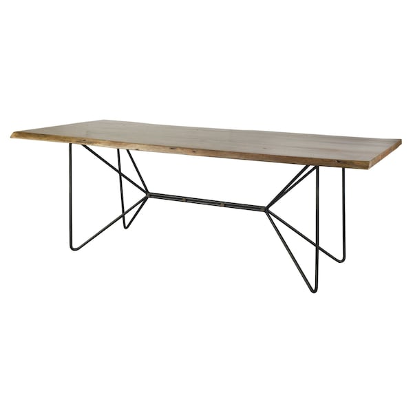 Homeroots 84" Natural And Black Solid Wood And Metal Trestle Base Dining Table 380464 - main