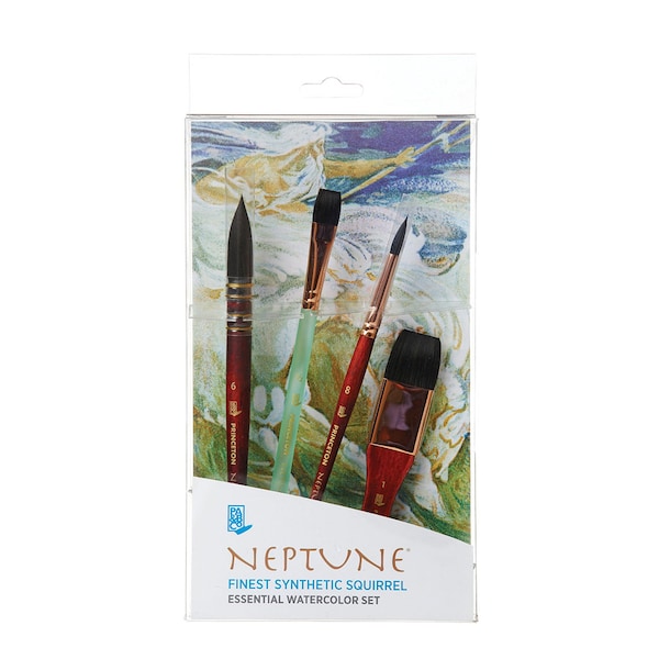 Princeton Neptune Watercolor Brush Set, Synthetic Bristles, Short Handle Watercolor Paintbrush, 4-Piece Set P4750BSET - main