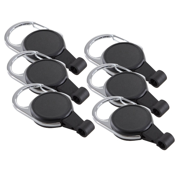 Sicurix No-Twist Carabiner ID Card Reel with Slot Hook, Black, 6PK 68434 - main