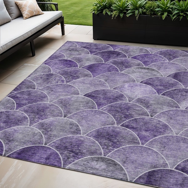 Homeroots 5' X 8' Purple Lilac And Lavender Abstract Washable Indoor Outdoor Area Rug 577680 - main