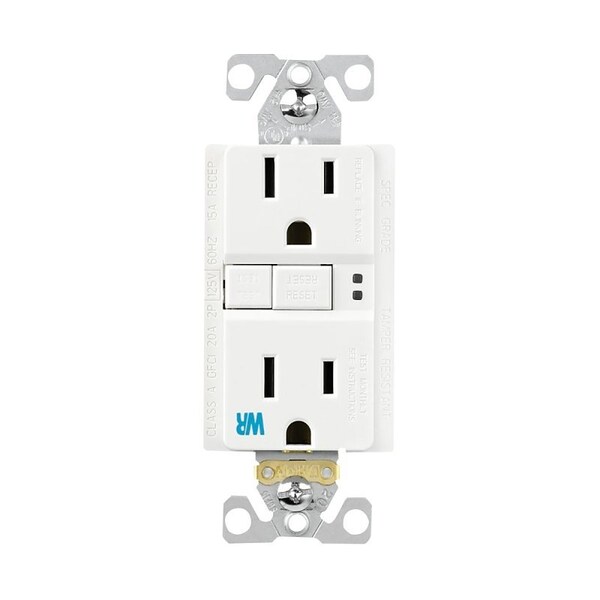 Eaton Wiring Devices Eaton Tamper and Weather-Resistant GFCI Receptacle, 125 V, 15 A, NEMA: NEMA 5-15R, Back, Side Wiring TWRGF15W - main