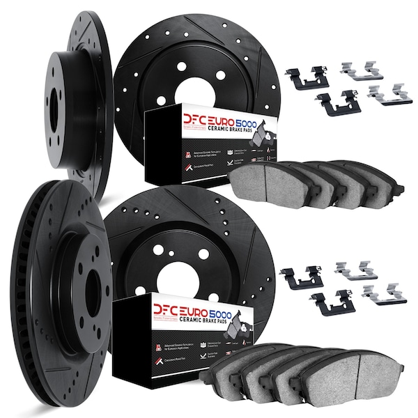 Dynamic Friction Co DFC Rotors-Drilled & Slotted-Black w/ EURO 5000 Ceramic Brake Pads Incl Hdw 8614-11001 - main