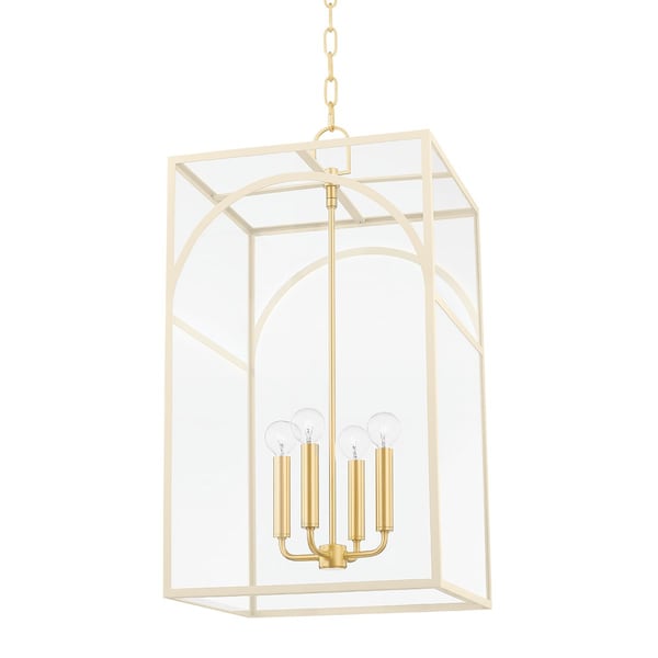 Mitzi Addison 4 Light Pendant 15 In. Aged Brass/Textured Cream H642704L-AGB/TCR - main