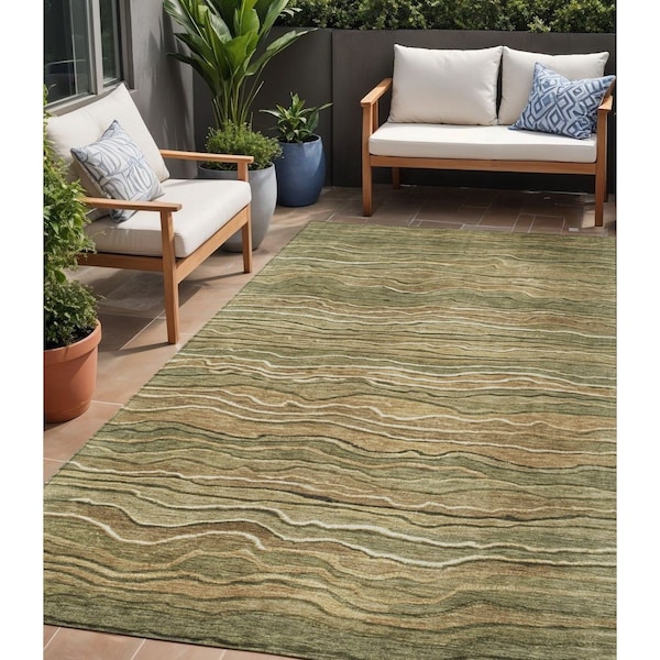 Homeroots 5' X 8' Fern Green And Taupe Abstract Washable Indoor Outdoor Area Rug 618275 - main