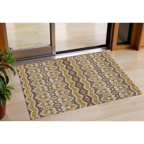 Homeroots 3' X 5' Gold Brown And Beige Moroccan Washable Indoor Outdoor Area Rug 594322 - main