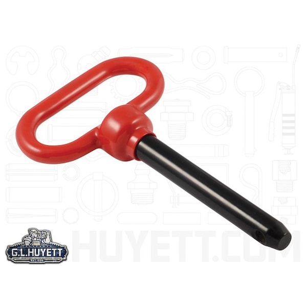 Huyett Hitch Pin, RH (Red), Black Powder Coat Med Carbon Steel, .625 Dia x 4 Eff L x 4.625 Shk L HPR-0625-4000 - main