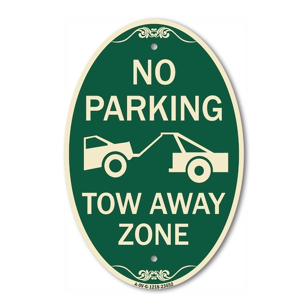 Signmission No Parking Tow Away Zone Tow Truck Symbol, 12 In X 18 In Architectural Oval, Heavy Gauge Aluminum A-OV-G-1218-23652 - main