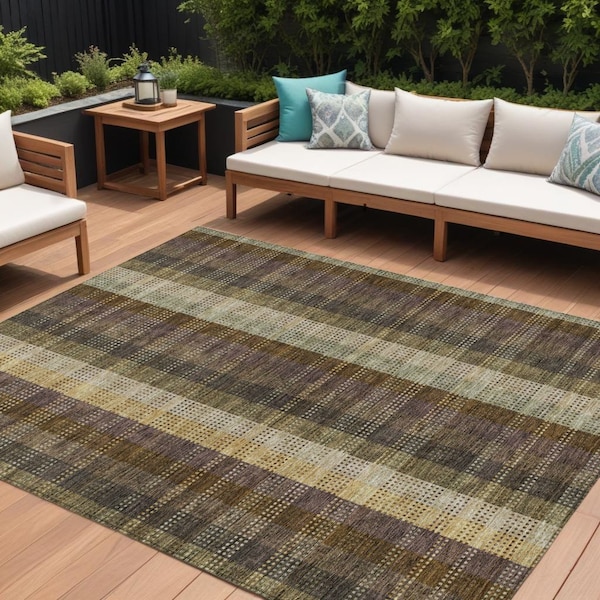 Homeroots 10' X 14' Brown Taupe And Plum Plaid Washable Indoor Outdoor Area Rug 613962 - main