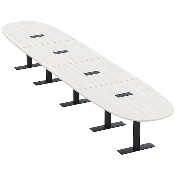 Skutchi Designs 18ft Boval Conference Table With Power | Harmony Series | 18 Person Meeting Room Table HAR-BOVL-48X216-T.BK-WA7976-EBLK - main