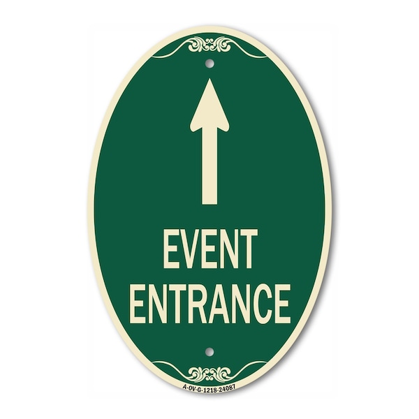 Signmission Event Entrance With Up Arrow, 12 Inch X 18 Inch Architectural Oval, Heavy Gauge Aluminum A-OV-G-1218-24087 - main