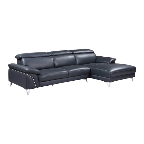 Homeroots Navy Blue Italian Leather L Shaped Two Piece Sofa and Chaise Sectional 343949 - main