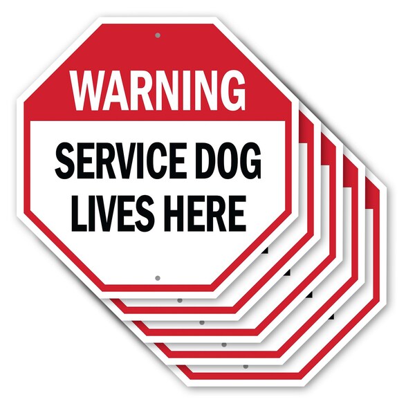 Signmission Warning Service Dog Lives Here, 10 inch X 10 inch, Aluminum Metal Signs, 5PK OC-A-5Pack-10-192 - main