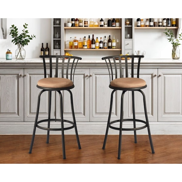 Homeroots Set of Two 29" Brown and Black Microfiber and Metal Low Back Bar Height Swivel Bar Chairs 568248 - main