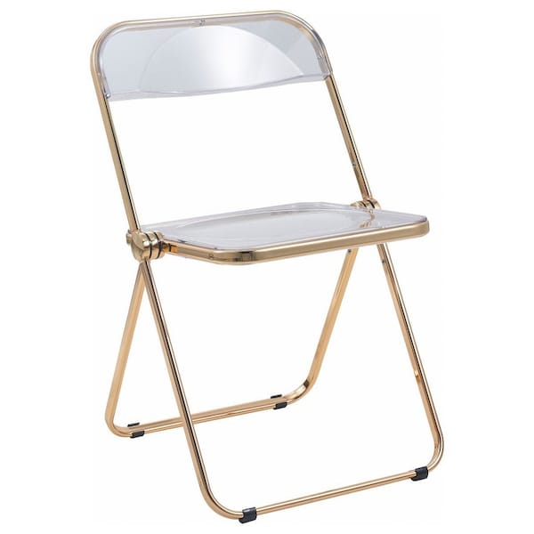 Leisuremod Lawrence Acrylic Folding Chair with Gold Metal Frame, Clear LFG19CL - main
