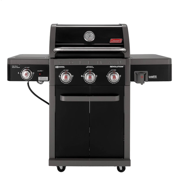 Coleman Revolution 3-Burner Gas BBQ Grill w/ Side Burner, 650-Sq. In. Total Cooking Surface, Black/Gray RV-301BBQ - main