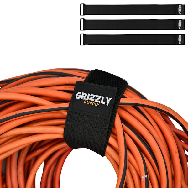 Grizzly Supply Stretch Cinch Strap, 18 in L, 2 in W, Hook and Loop Closure, Reusable, Black, 3PK GS-HLSTR18-0 - main