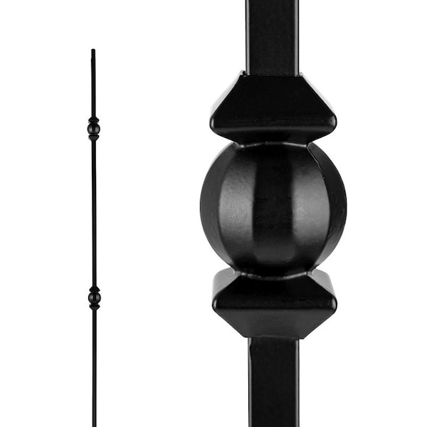 Nuvo Iron Double Ball and Sphere Stair Baluster, 44 in H, 1/2 in W, Square, Steel, Black SQI2BS - main