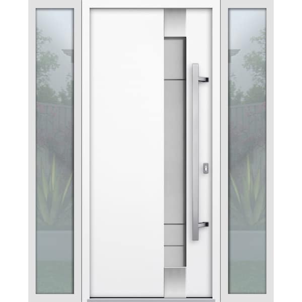 Vdomdoors Steel Door Deux 1713 White Enamel 2 Sidelight Exterior Black Windows Stainless Inserts Single Moder DEUX1713EXD-BEM-W12+36+12 x H80-Left-hand Inswing - main