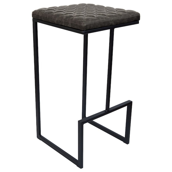 Leisuremod Quincy Quilted Stitched Leather Bar Stools with Metal Frame, Grey QS29GR - main