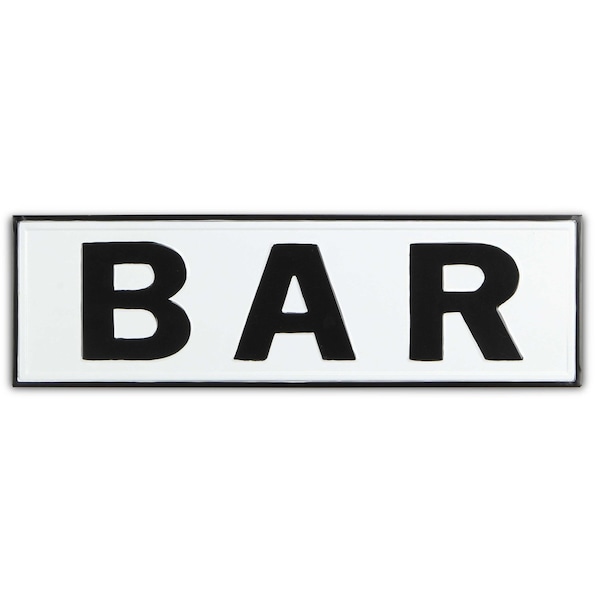 Homeroots 8" X 25" White and Black Handcrafted Bar Metal Wall Decor 487535 - main