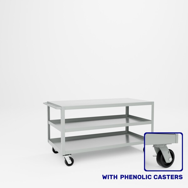 Pucel Heavy Duty Shop Truck, 60 in W x 30 in D x 33.5 in H, Three Shelves, Push Handle, Gray 3060-DT-3P - main