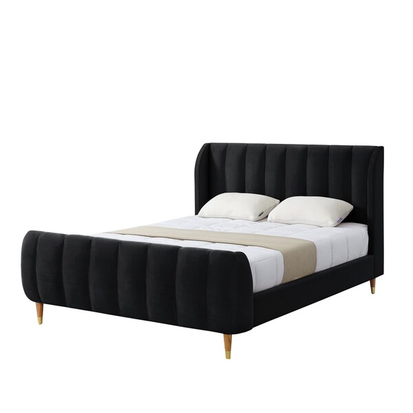 Homeroots Black Solid Wood King Tufted Upholstered Velvet Bed 544849 - main