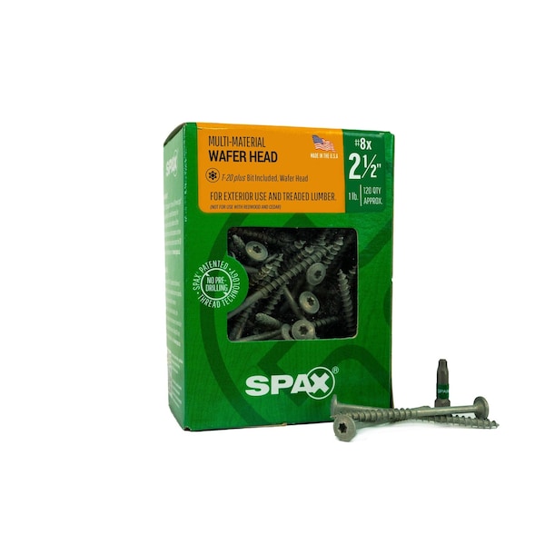 Spax #8 x 2-1/2 in Exterior Wood Deck Screws Construction Wafer Head T-Star Plus, 120PK 4281670400604 - main