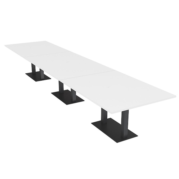 Skutchi Designs Rectangle Conference Table With Power, 48 in W, 216 in L, White HAR-REC-48X216-DOU.BK-W960-NA - main