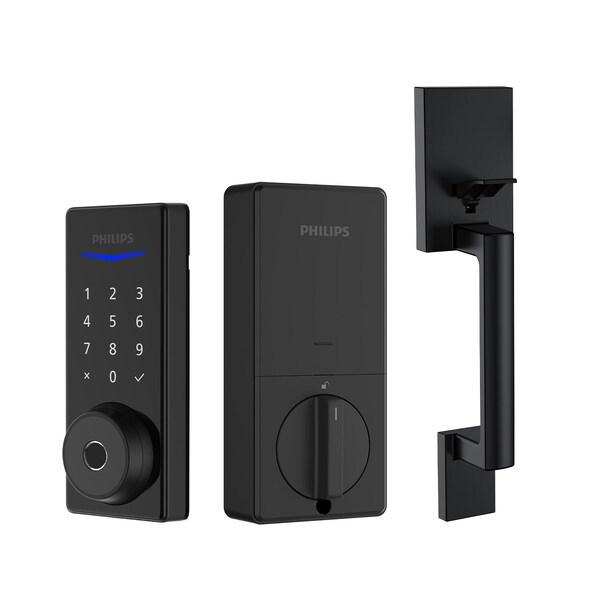 Philips Wi-Fi Smart Deadbolt Door Lock with Multiple Access Methods Including Fingerprint Reader with Handle BUN1040HWZHBL - main