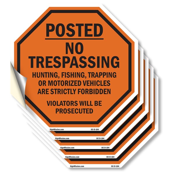 Signmission Posted No Trespassing Hunting, Fish, 4 inch X 4 inch, Vinyl Decal, 5PK OC-D-5PACK-4-104 - main
