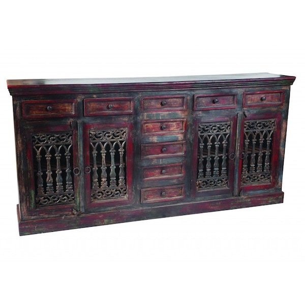 Homeroots 90in Brown Solid Wood Nine Drawer Buffet Table with Four Doors 488677 - main
