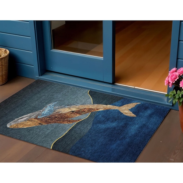Homeroots 3' X 5' Blue And Brown Animal Print Washable Indoor Outdoor Area Rug 630963 - main