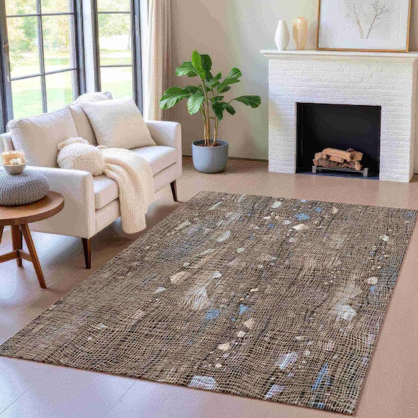 Homeroots 3' X 5' Chocolate And Beige Abstract Washable Indoor Outdoor Area Rug 631167 - main