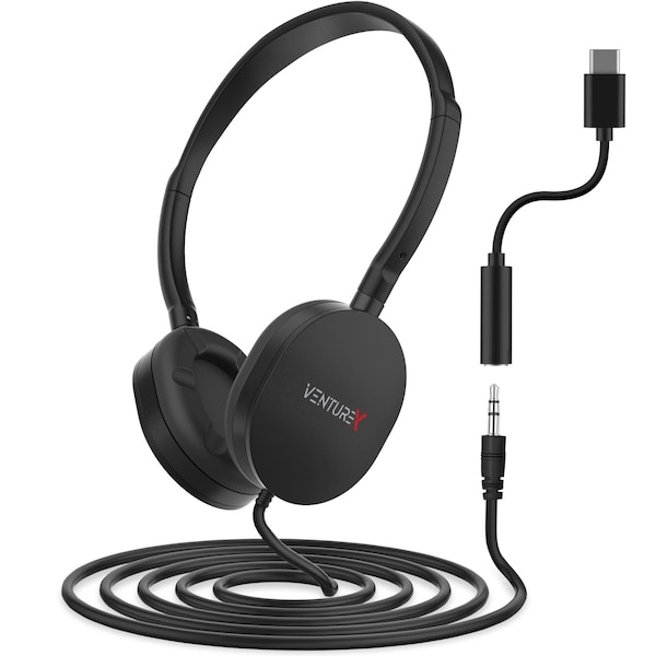 Venturex Stereo Kids Learning Stereo Phone & Computer Headset, 3.5mm & USB-C Adapter K22 - main