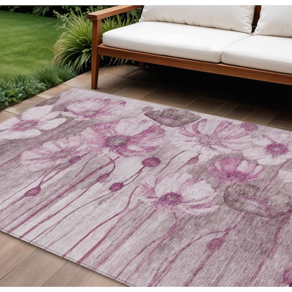 Homeroots 8' X 10' Plum Mauve And Pink Floral Washable Indoor Outdoor Area Rug 582761 - main