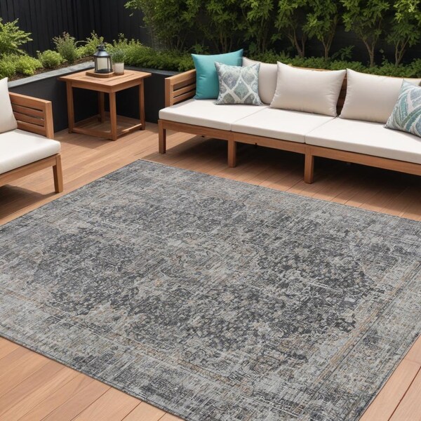 Homeroots 8' X 10' Charcoal And Silver Abstract Washable Indoor Outdoor Area Rug 616607 - main