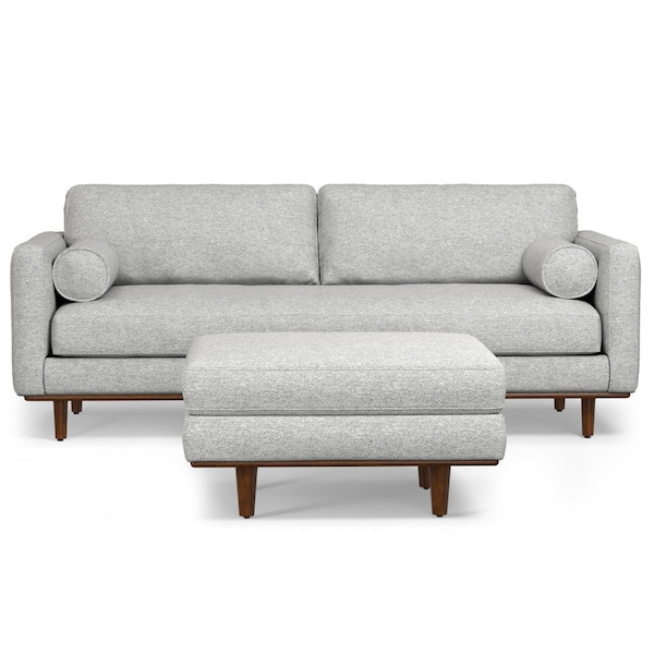 Homeroots 89" Gray Fabric Sofa With Ottoman With Brown Legs 641064 - main