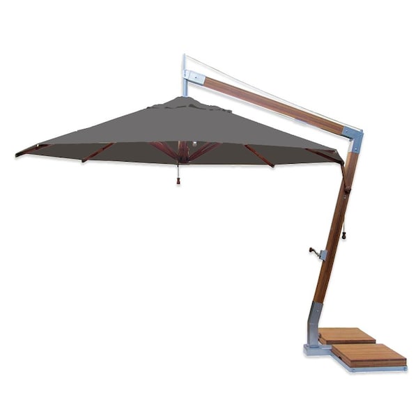 Bambrella 11.5' Round Bamboo Cantilever Umbrella w/354lb Base System-Grey Canopy 3.5m R-SW-L-G-BS - main