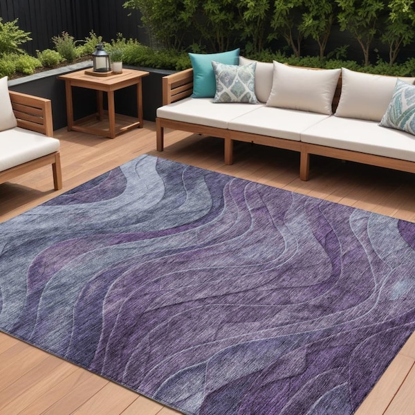 Homeroots 9' X 12' Purple And Gray Abstract Washable Indoor Outdoor Area Rug 618176 - main