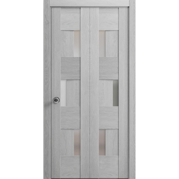 Vdomdoors Sliding Closet Bi-fold Doors Grey Solid Core Modern Interior SETE6933BF-OAK-84 x 96 (2* 42x96) - main