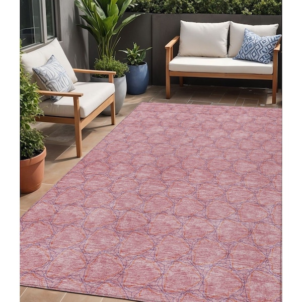 Homeroots 5' X 8' Pink And Purple Geometric Washable Indoor Outdoor Area Rug 613567 - main