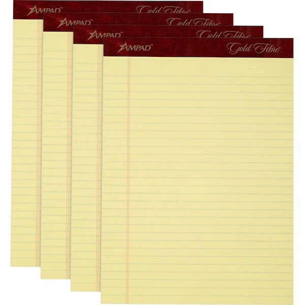 Ampad/ Of Amercn Pd&Ppr Ampad, GOLD FIBRE WRITING PADS, WIDE/LEGAL RULE, 8.5 X 11.75, CANARY, 4PK 20032 - main