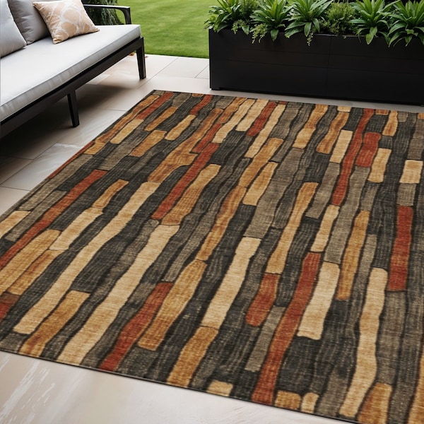 Homeroots 5' X 8' Coffee And Brown Striped Washable Indoor Outdoor Area Rug 608941 - main