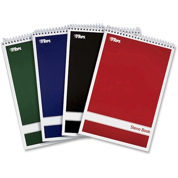 Tops 6 x 9" Steno Book With Assorted Colored Cover, Pk4 TOP80220 - main